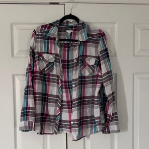 Croft & Barrow Plaid Button Down Shirt - Pink, Teal, White, Gray